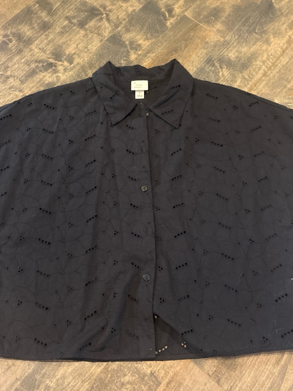 a new day Black Eyelet Button-Front Women's Blouse